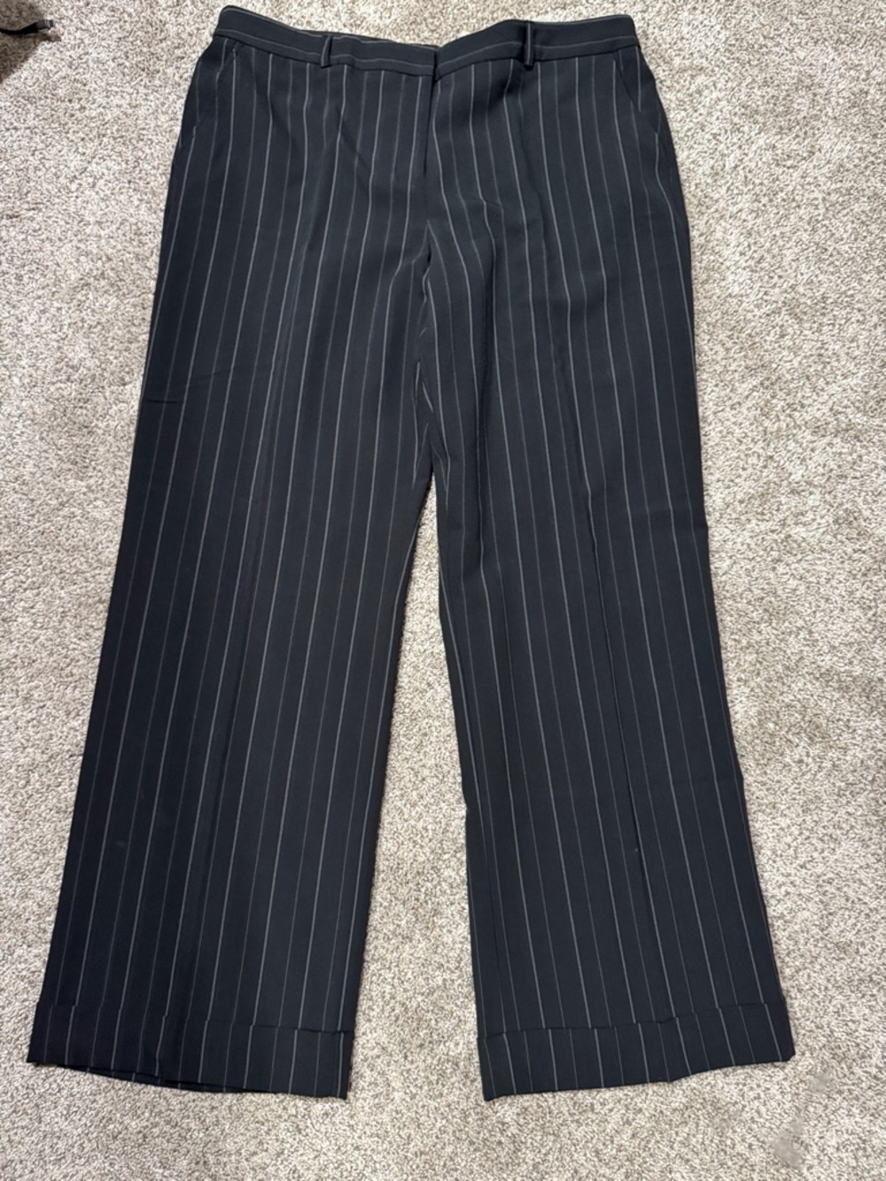 Van Heusen Black Pinstripe Wide-Leg Trousers with White Stripes